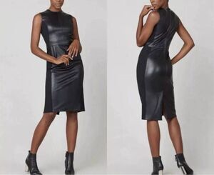 NWT Spanx Faux Leather Combo Fitted Sheath Luxe Black Dress M